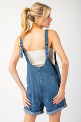 Mineral Washed Denim Romper with Pockets