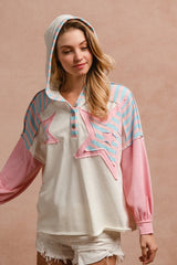 Bubblegum Star Patch Hoodie Top