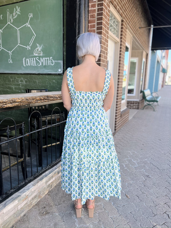 White Floral Maxi Dress With Bow Ties