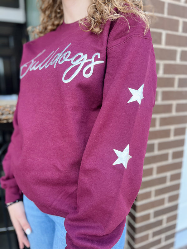 Bulldogs Metallic Puff Print Star Detail Crewneck