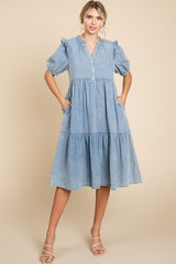 Chambray Tiered Midi Dress