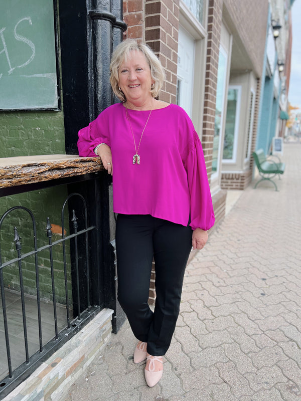 Magenta Smocked Detail Top