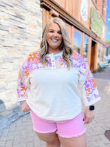 Curvy Ivory Floral Mix Wide Sleeve Top