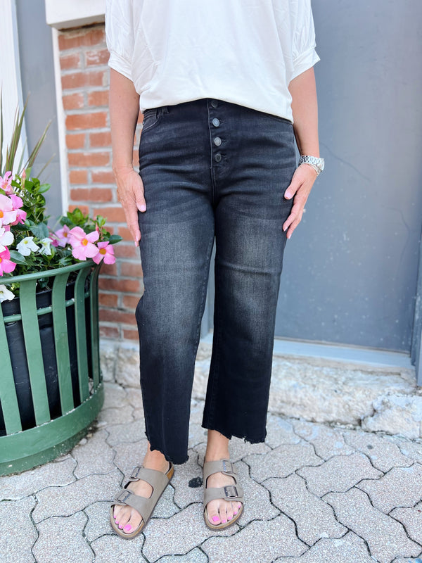 Lawson's High Rise Black Washed Cropped Jeans