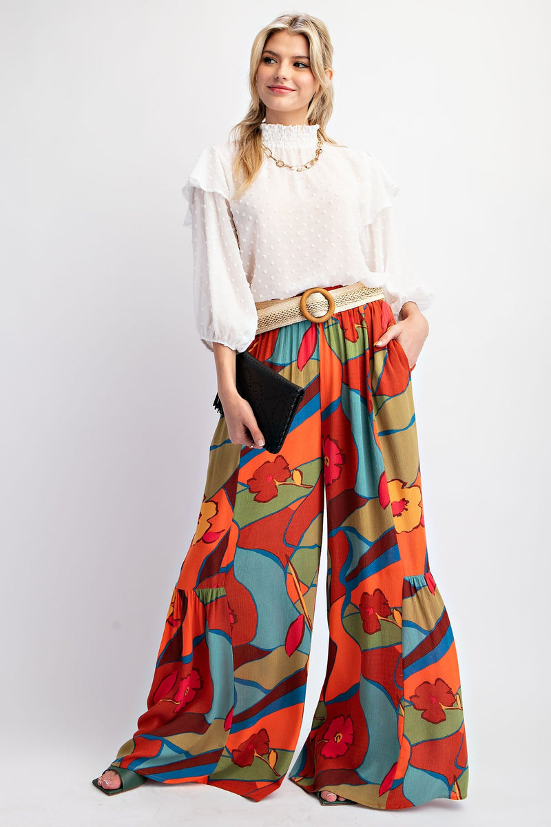 Multi Colored Floral Wide Leg Pant