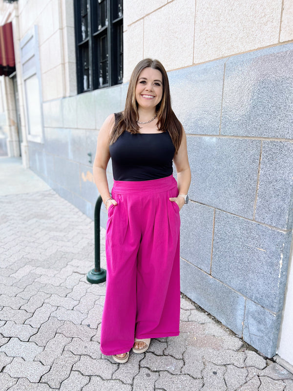 Pink Pleated Wide Leg Pants