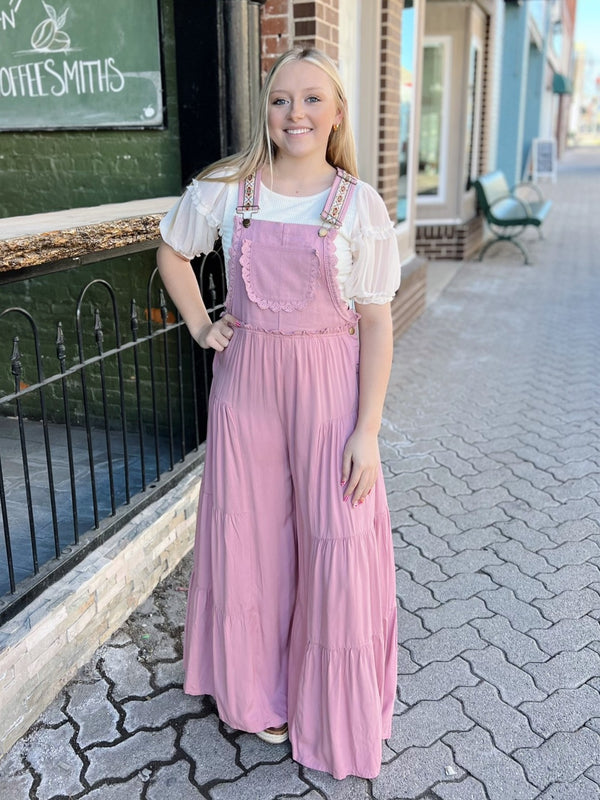 Light Rose Overalls with Aztec Straps