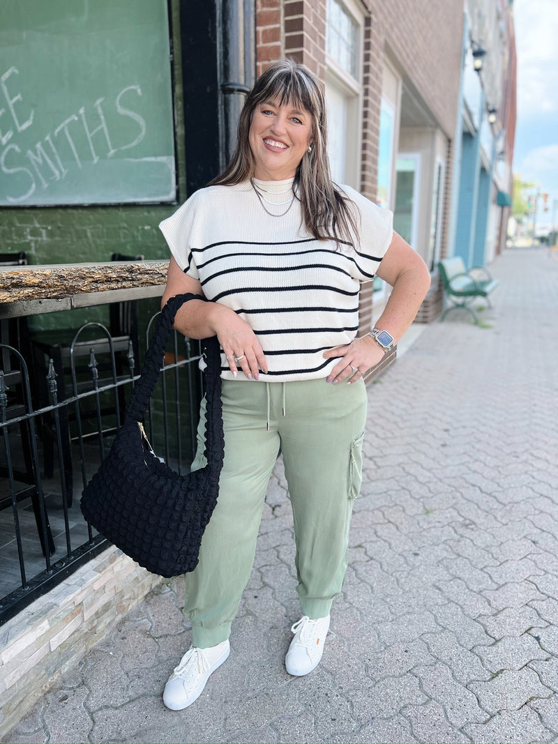 Curvy Cream Striped Sweater Vest