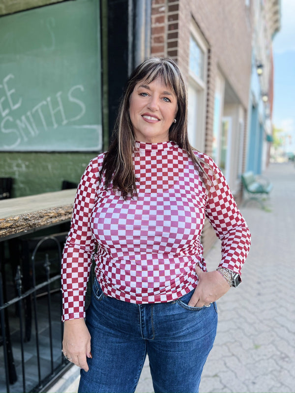 Maroon Sheer Checkered Top