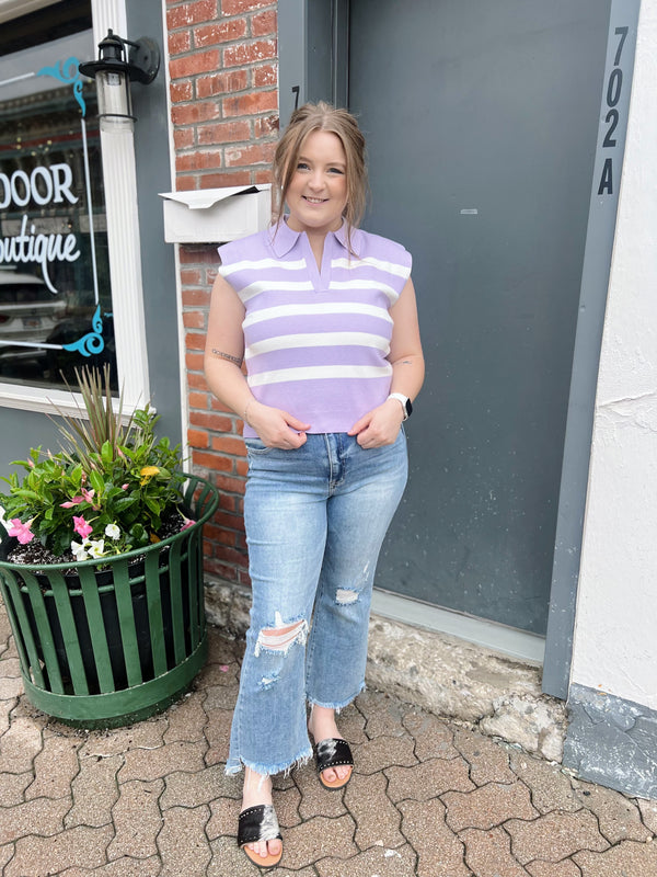 Lavender Striped Collared Sweater Vest