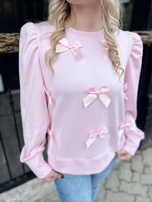 Baby Pink 3D Bow Puff Sleeve Top