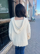 Ivory with Stripes Mixed Knit Hooded Sweater