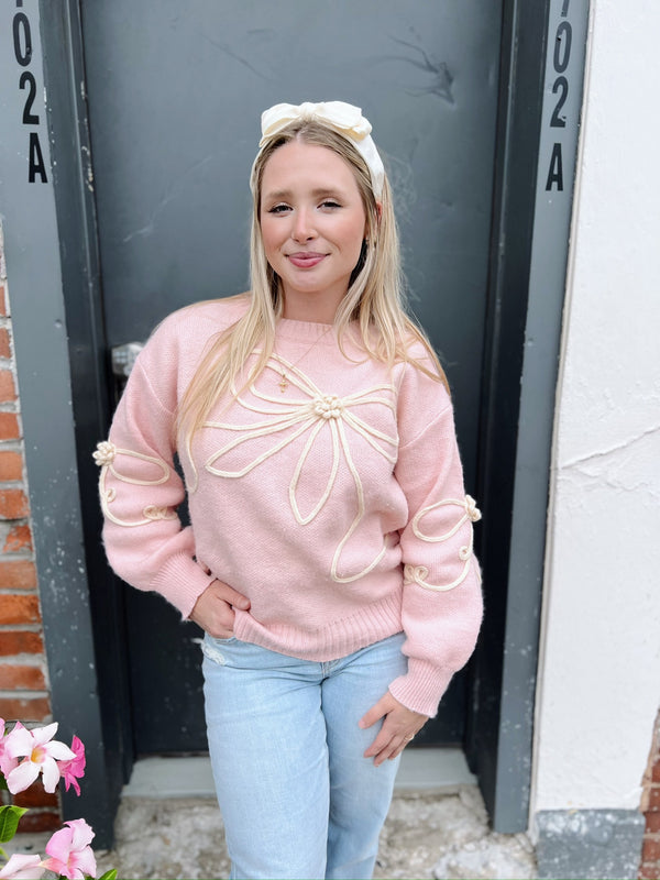 Light Pink Bow Embellished Sweater