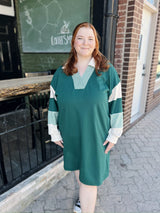 Curvy Hunter Green Terry Cloth Striped Dress