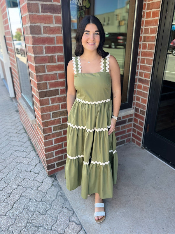 Olive Ric Rac Midi Dress