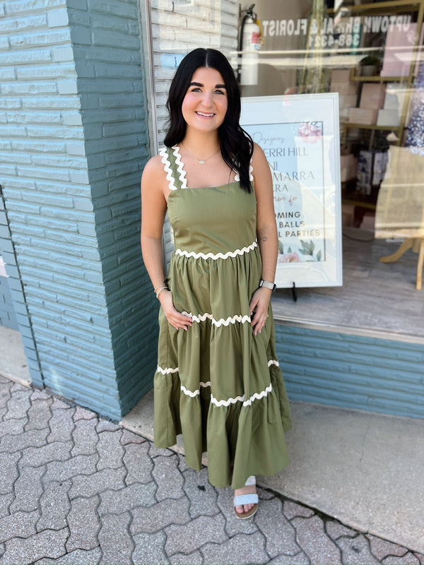 Olive Ric Rac Midi Dress