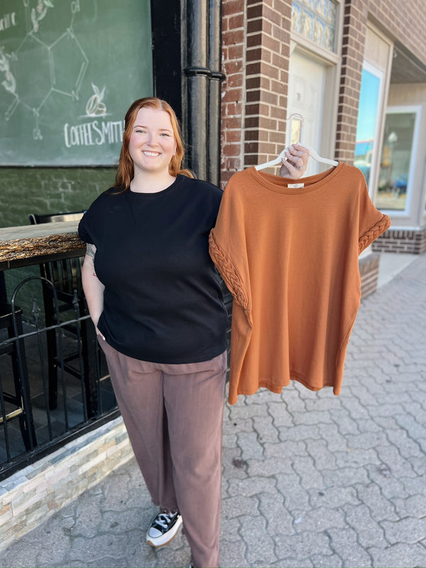 Curvy Braided Cap Sleeve Top