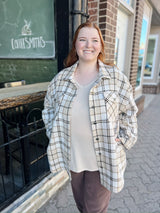 Curvy Taupe Plaid Side Pocket Jacket