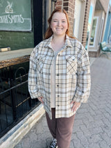 Curvy Taupe Plaid Side Pocket Jacket