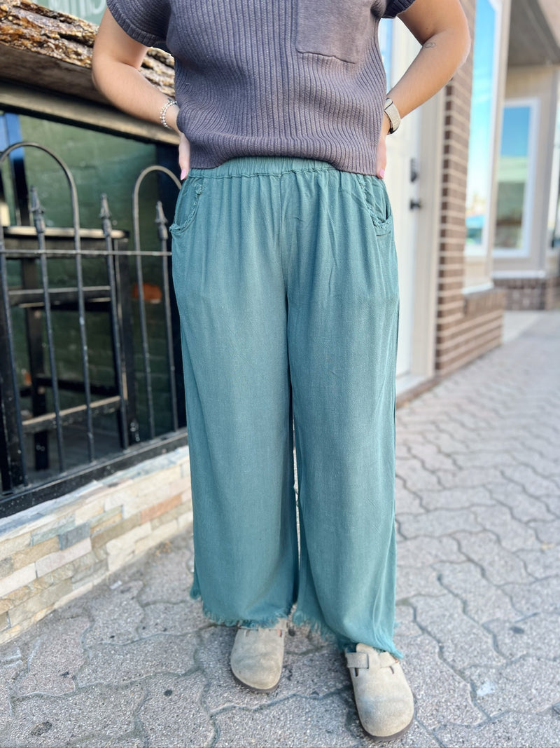 Linen Raw Hem Pants