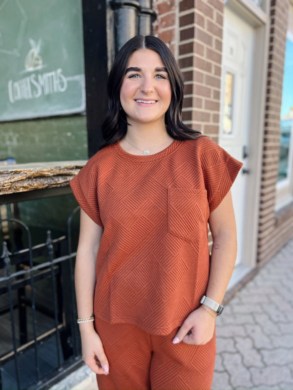 Rust Textured Cap Sleeve Top