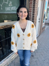 Cream Plunge Button Down Daisy Sweater