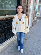 Cream Plunge Button Down Daisy Sweater