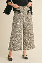 Leopard Print Wide Leg Pants With Front Bow Pockets