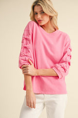 Pink Top with Bow 3/4 Detail Sleeve