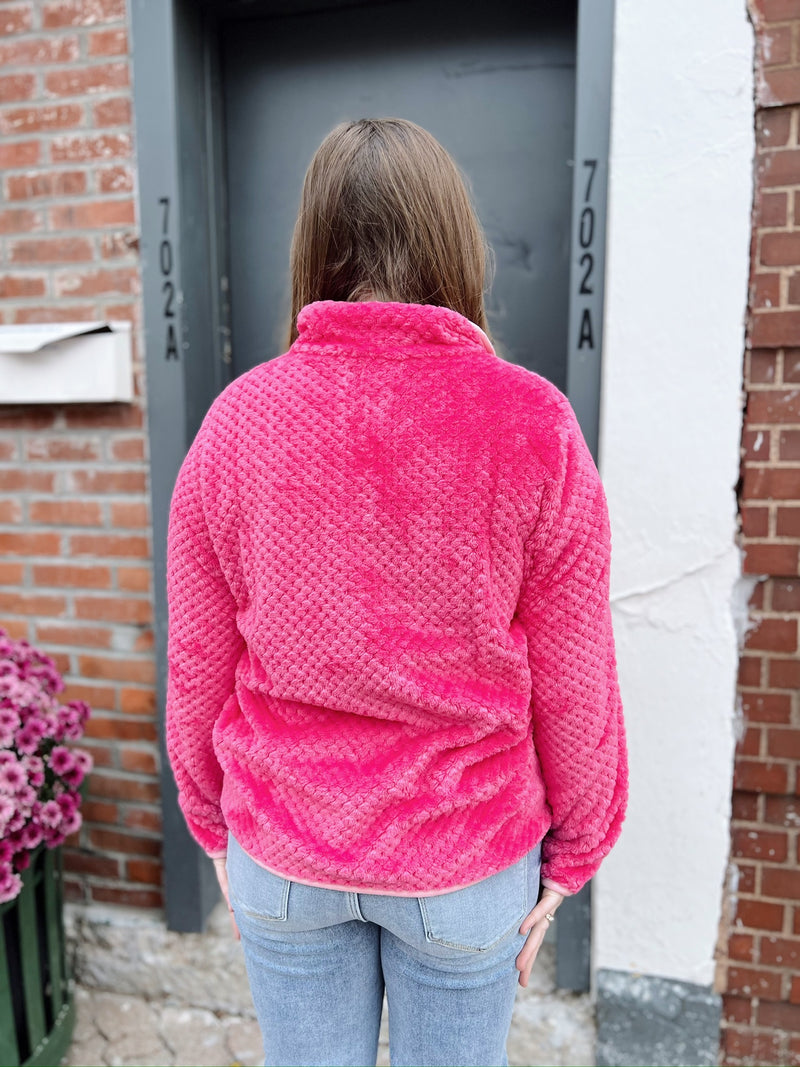 Hot Pink Simply Soft Fleece Pullover with Buttons