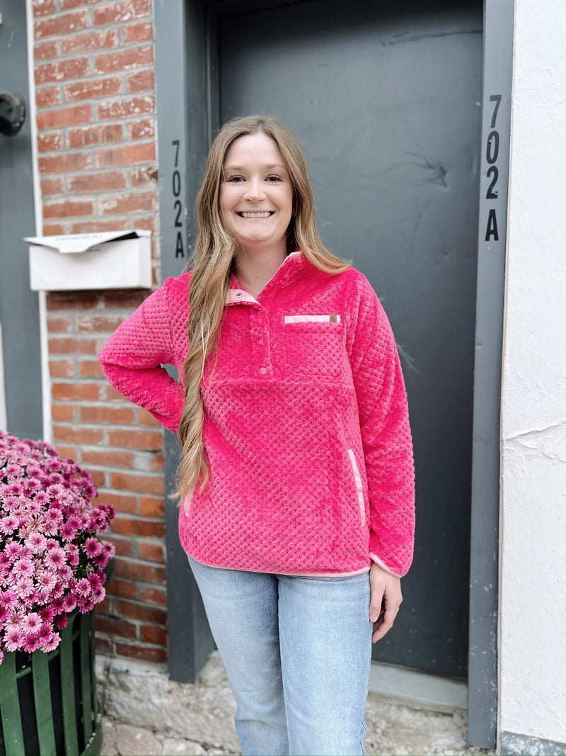 Hot Pink Simply Soft Fleece Pullover with Buttons