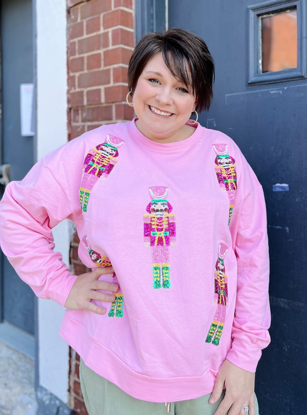 Pink Sequin Nutcracker Pullover