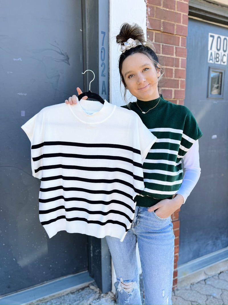 Striped Mock Neck Sleeveless Top