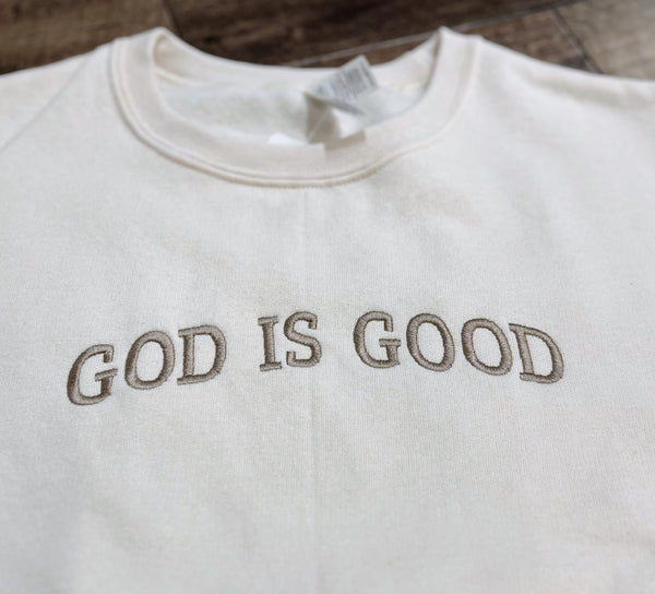 Cream God is Good Embroidered Sweatshirt