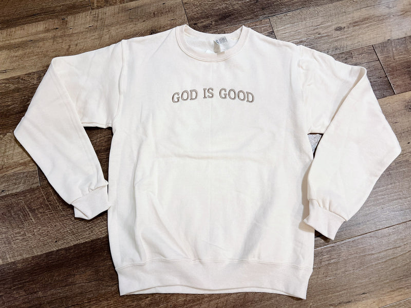 Cream God is Good Embroidered Sweatshirt