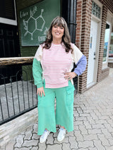 Pink Color Block Sleeve Striped Top