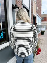 Black and White Striped Collared Bow Top