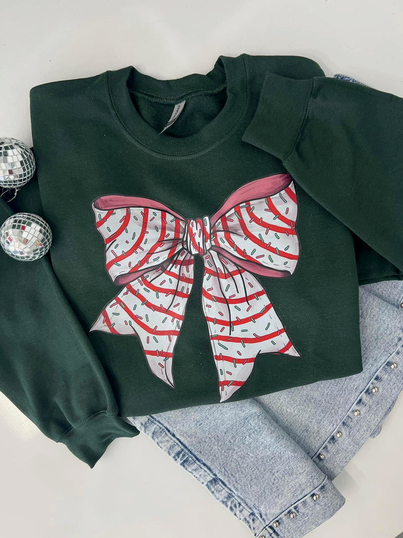 Forest Green Christmas Tree Cake Bow Sweatshirt