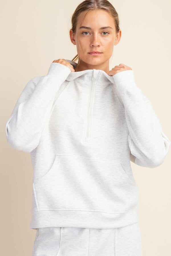 Light Heathered Grey Scuba Half Zip Jacket with Hood