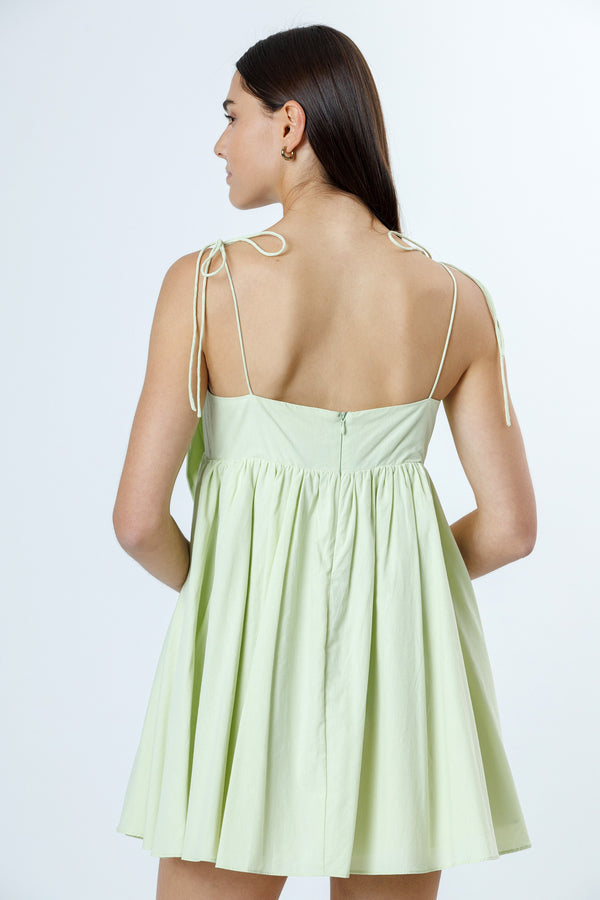 Lime Baby Doll Dress with Front Bow Embellishment