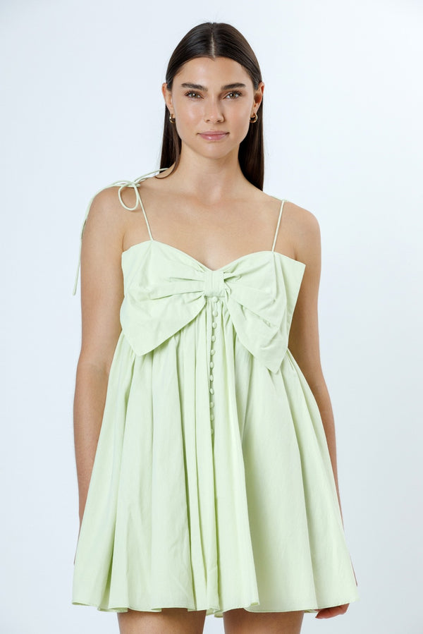 Lime Baby Doll Dress with Front Bow Embellishment