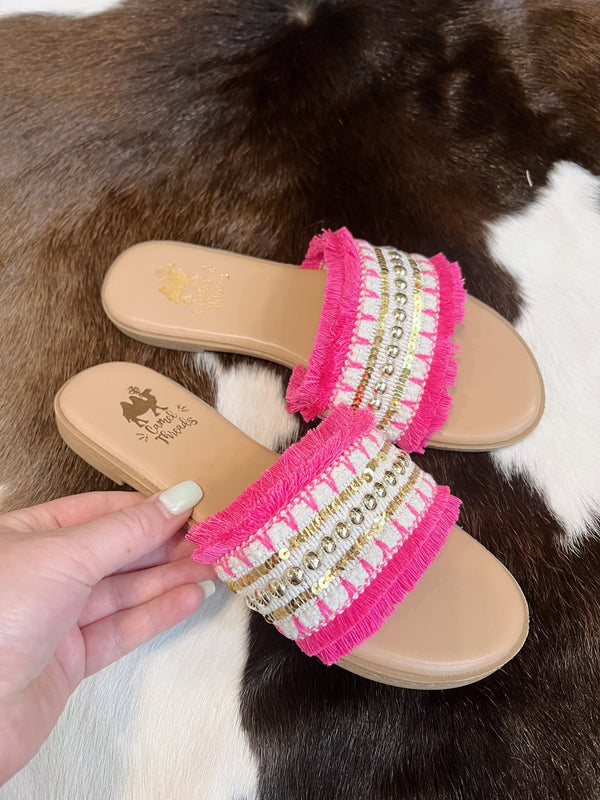 Joy's Pink Fringe Sandals