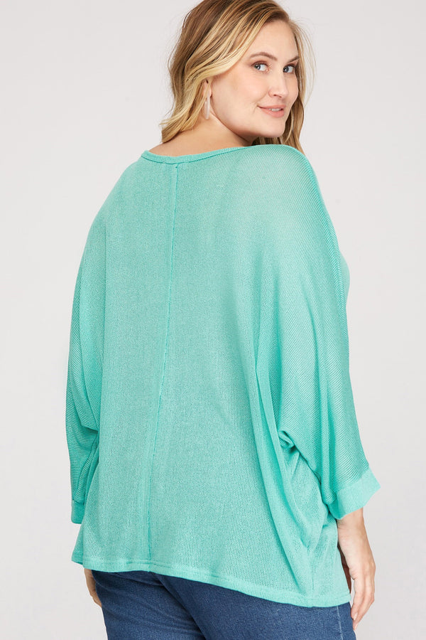 Curvy 3/4 Sleeve Light Weight Knit Oversized Top