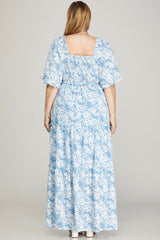 Curvy Flutter Sleeve Smocked Tiered Print Maxi Dress