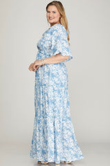 Curvy Flutter Sleeve Smocked Tiered Print Maxi Dress