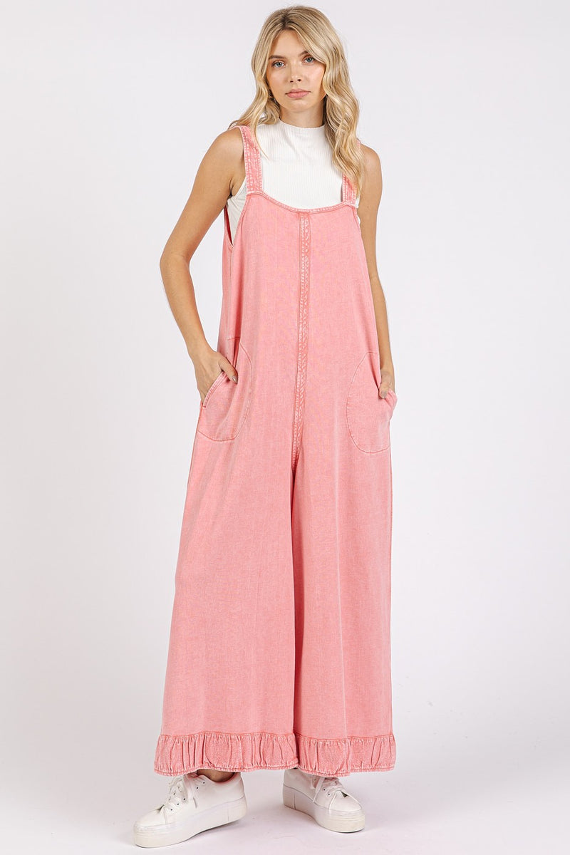 Peach Blossom Sleeveless Jumpsuit with Tie Back