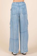 Washed Chambray Pants with Front Slant Pockets