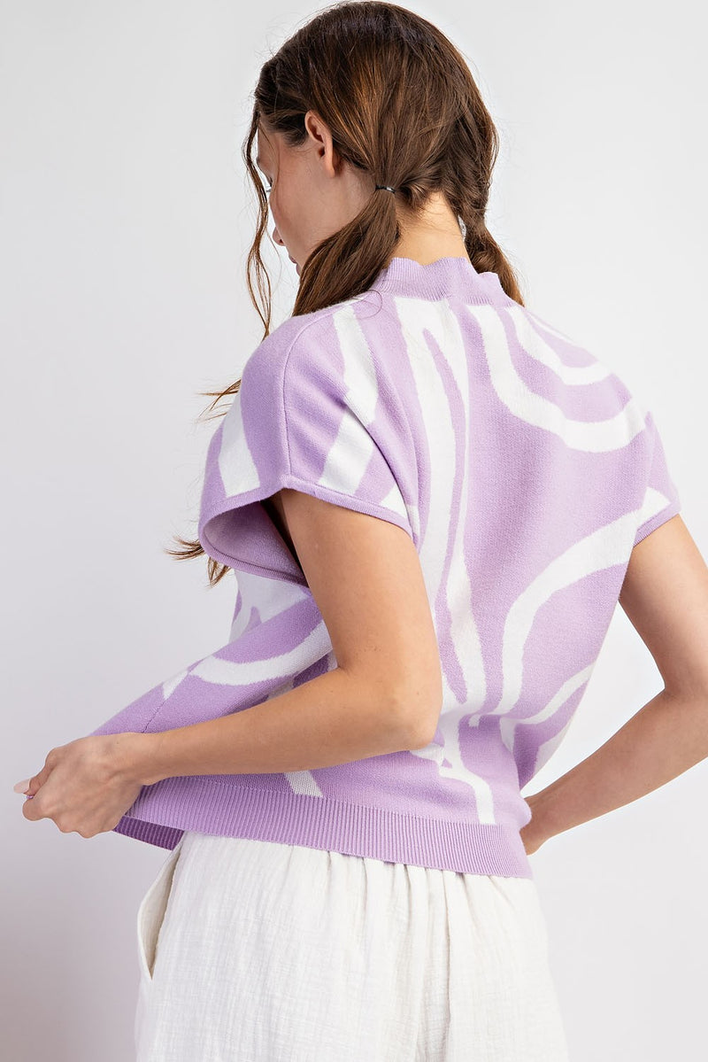 Lavender Swirl Printed Mock Neck Top