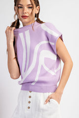 Lavender Swirl Printed Mock Neck Top