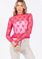 Floral Lace Sheer Long Sleeve Top